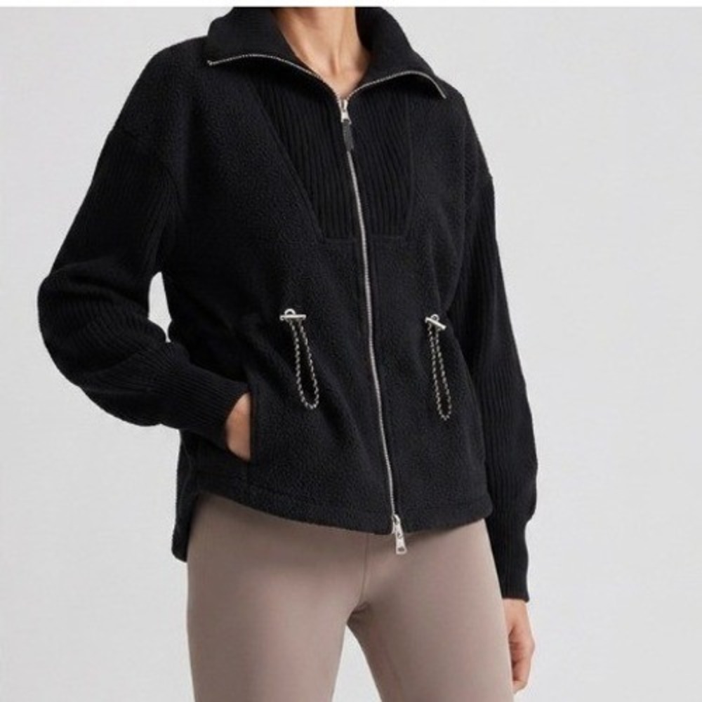 Varley Black Sherpa Fleece Full Zip High Neck Jacket Womens XS Athleisure Plush